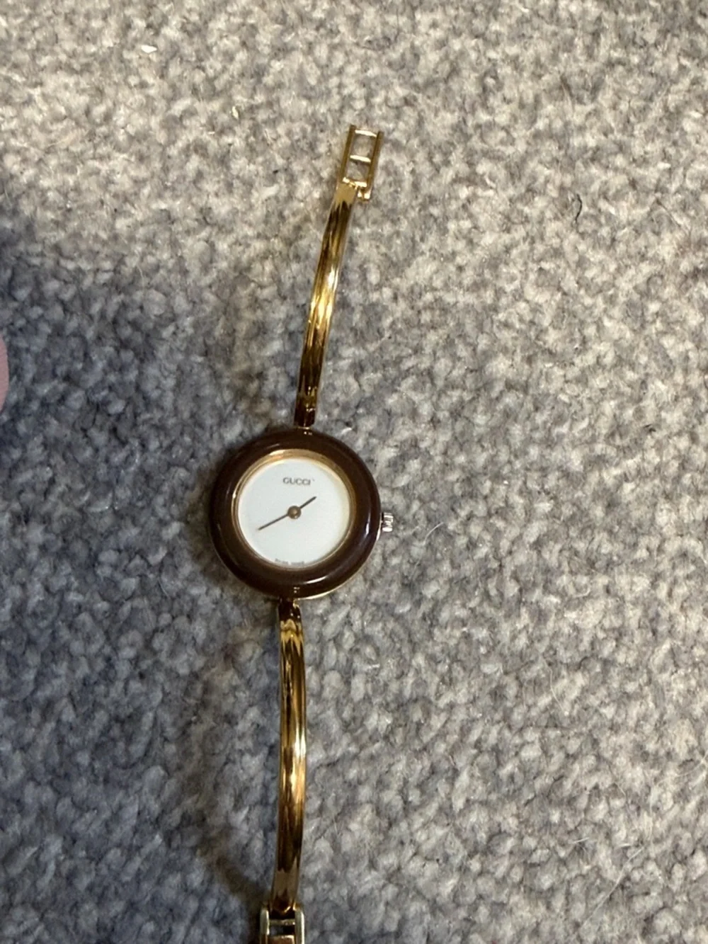 Gucci Gold Bangle Watch with Brown Bezel and Blue, Red, Green, Pink, Black Rings - Picture 2 of 5